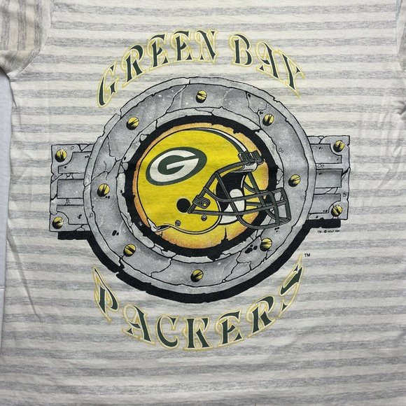 vintage 90’s Green Bay Packers Striped T Shirt 1991 Single Stitched NFL Size L - Picture 3 of 8